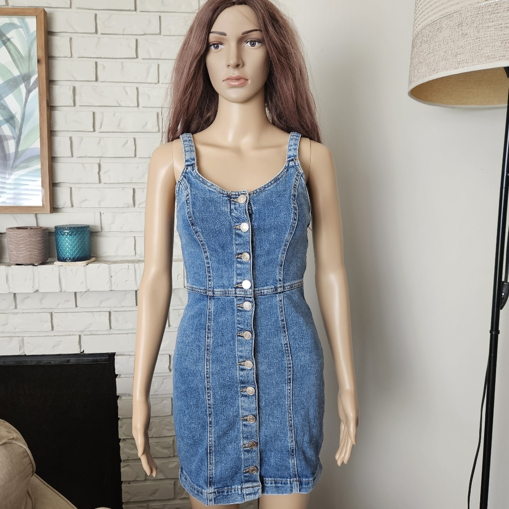 Garage Denim Dress Button Down Sleeveless Blue Women's